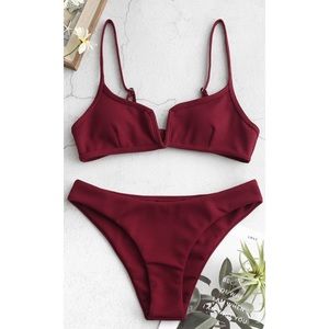 🆕 ZAFUL V-Wire Padded Ribbed High Cut Bikini M/6